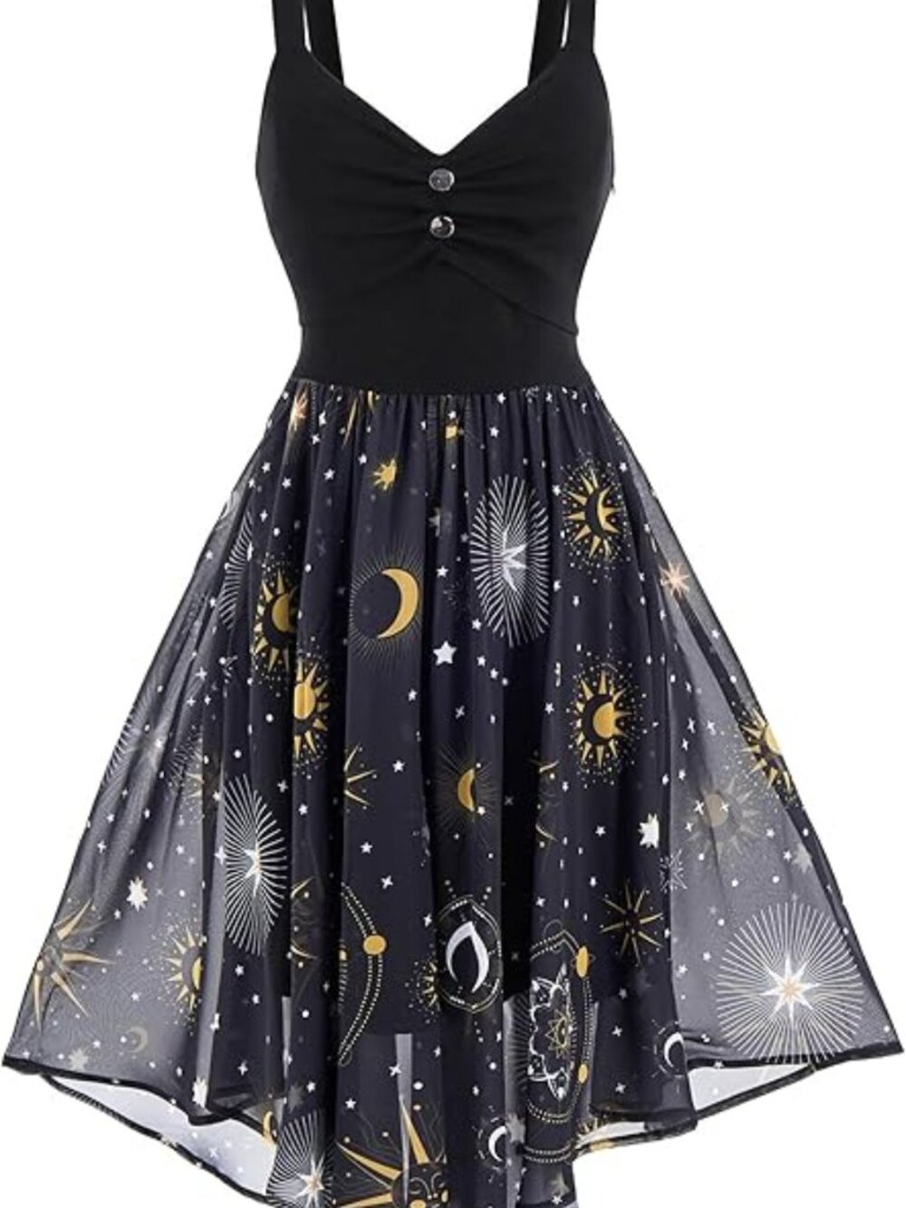 Celestial Sun Moon Star Chiffon High-Low Gothic Dress L